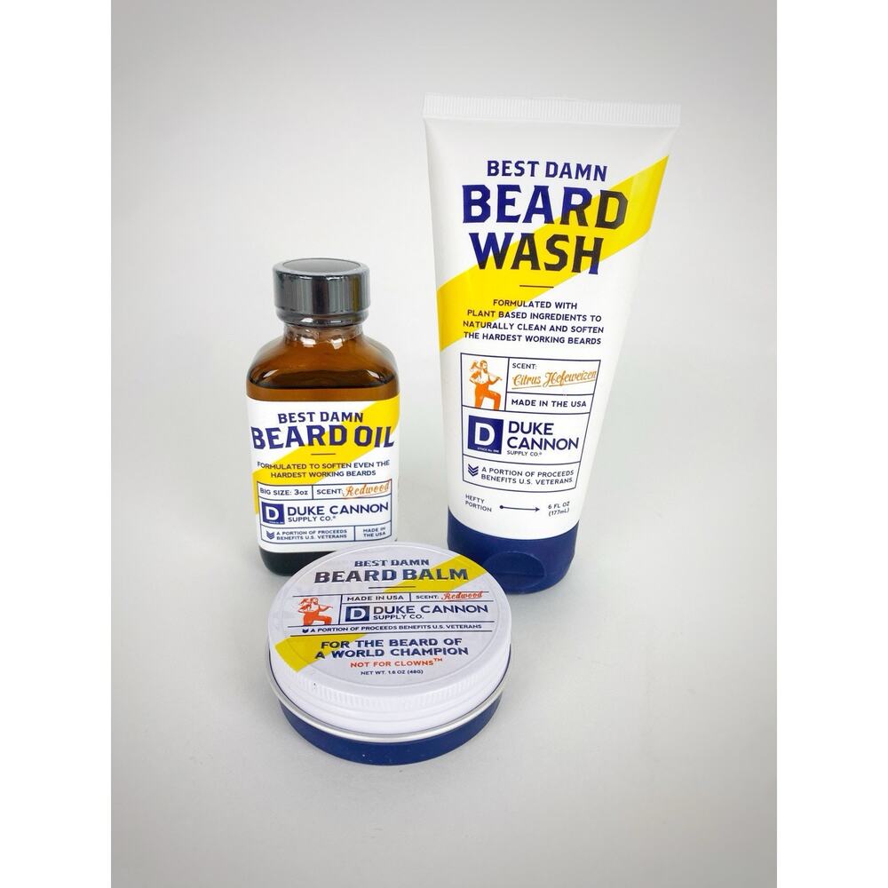 Duke Cannon Best Damn Beard Balm, Wash & Oil - Redwood/Citrus Scent ($62 Value)